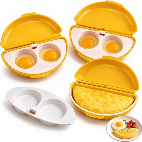 Omelett machine 2 en 1 Mikrowellen Eierkocher avec couvercle 3 pcs jaune (1/5)
