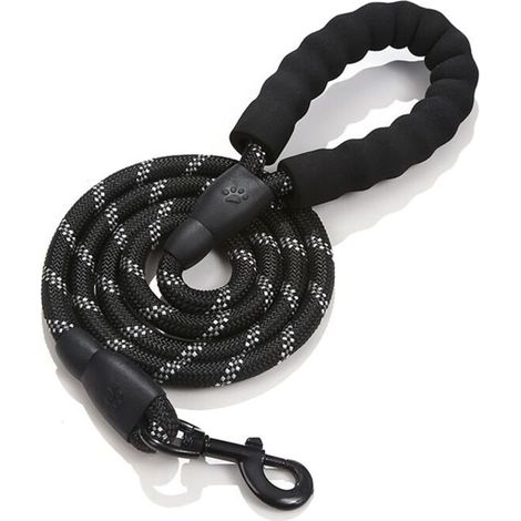 Laisse Chien, 150cm Durable Laisse Chien avec Poignée Double et Fils Réfléchissants pour Chiens Petits Moyens et Grands Marche et Courir (Noir) (1/3)