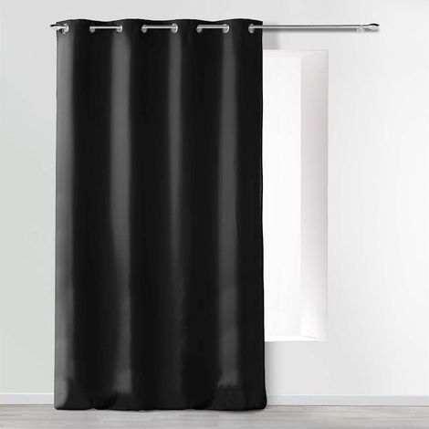 Homemaison – Rideau à œillets 140 x 260 cm en microfibre unie – Couleur noir – 8 œillets ronds en métal – Lavable en machine (1/8)