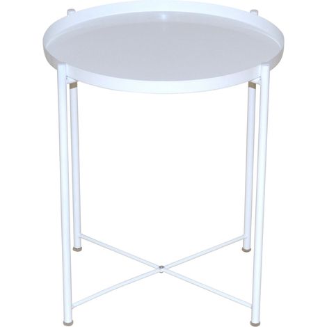 Table d’appoint support plante structure en acier plateau en métal blanc colorée & design Ø47 cm hauteur 53 cm DEC050090