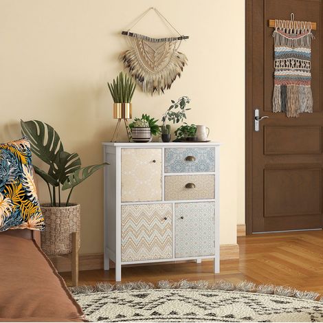 Kommode aus Holz in Weiß, Shabby Chic, mit 2 Schubladen und 3 Fächern, 68x34x80 cm (1/5)