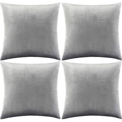Housse De Coussin - Velours Polyester 45x45 cm - Pour Canapé Sofa Lit - Lot De 4 Gris (1/5)