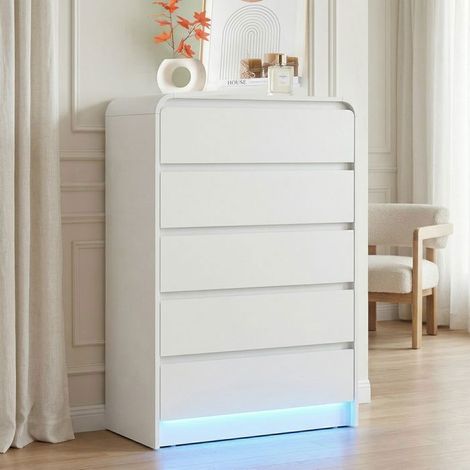 Cómoda - 5 cajones - Sin tiradores - LED RGB integrada - 73x40x110 cm (1/5)