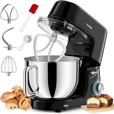 Pastry Processor 2000 W 7.2 L Mixer Stainless Steel Bowl Whisk Beater Hook Splash Guard 6+P Speeds (1/5)