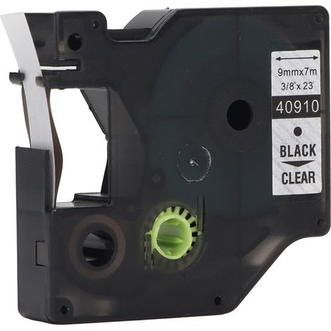 Étiquette 9mm pour DYMO160/210D/PNP/PL200/LM280, ruban thermique laminé noir sur fond transparent, remplacement compatible, 1 rouleau, étiquettes adhésives durables pour imprimante portable (1/5)