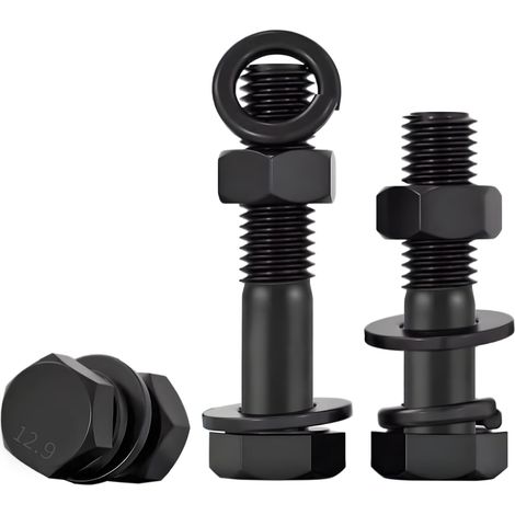 Boulons à tête hexagonale M12 x 65 mm demi-filetage 5 pièces vis en acier allié noir de qualité 12.9, jeu de boulons à tête hexagonale mâle avec accessoires (1/5)