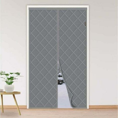 Rideau de porte isolant thermique 90 x 210 cm, rideau d'hiver épais, insonorisant et résistant au froid, en coton magnétique, gris (1/4)