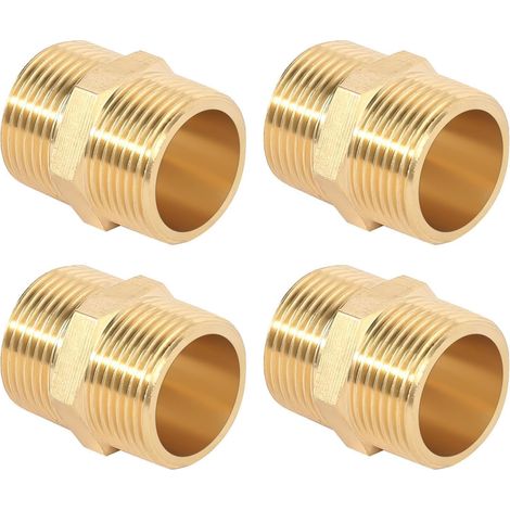 Mamelon Double 3/4 Pouce en Laiton Filetage Extérieur, 4 Pièces Mamelon Double avec Hexagone Robuste et Inoxydable, Laiton Raccord Fileté Raccords (1/5)