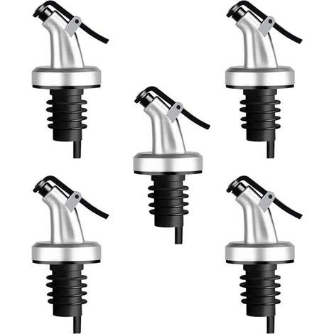 5Pcs Bec Verseur Huile Bouteille avec Bouchon en Caoutchouc Distributeur Vin Argent Accessoire Cuisine (1/5)