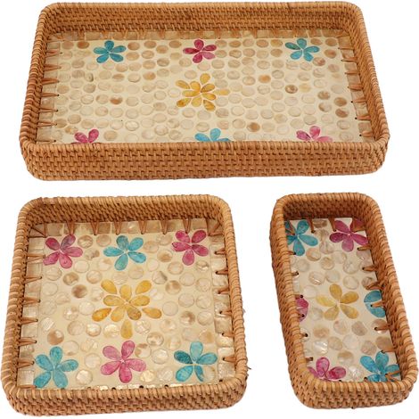 Plateau à fruits rectangulaire en osier, 3 pièces, polyvalent, pour le rangement, pour la maison et le restaurant, design coloré (1/5)