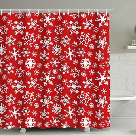 rideau De Douche De Nol - Flocon De Neige Rouge, 180 Cm X 180 Cm, Ensemble De Dcoration De Salle De Bain En Tissu Avec Crochets
