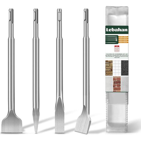 Burin SDS Plus, 4 Pièces Burin Carrelage, 1 x Burin Pointu, 1 x Burin Plat, 2 x Burins pour Carrelage, pour Tous Les Marteaux à Percussion et Rotatifs SDS Plus (1/5)