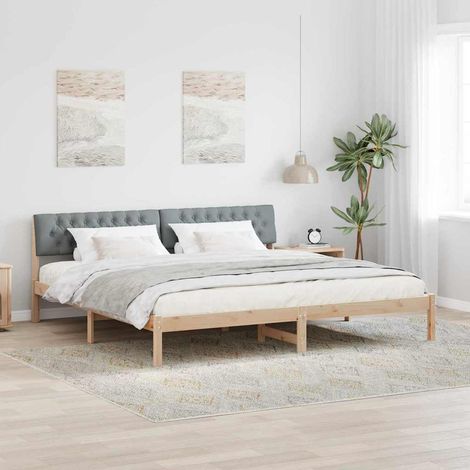 Bed frame Brown and light grey 200 x 200 cm Solid pine wood vidaXL (1/5)