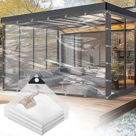 Bâche transparente pour l'extérieur - 3 x 3 m - 2025 - Empêche la déchirure - Œillets - Bâche transparente - Peut résister au vent fort (1/5)