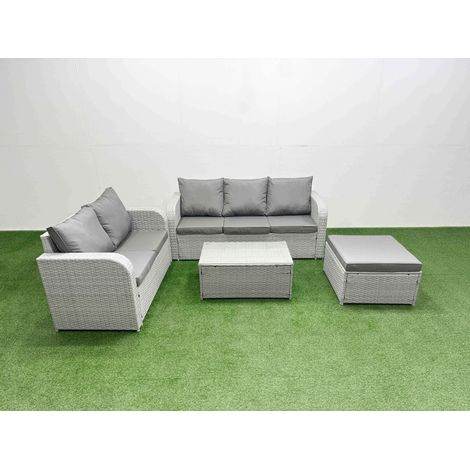 Fimous 6 Seater PE Rattan Wicker Garden Furniture Patio Conservatory Sofa Set with Rectangular Coffee Table 3 Seater Sofa Love Sofa Big Footstool (1/4)