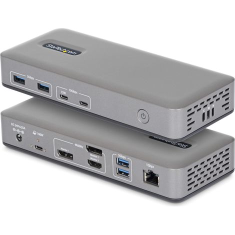 StarTech.com Docking Station USB-C Triple Monitor, DisplayPort / HDMI, 2x 4K 60Hz, 1x 4K 30Hz, Ricarica Laptop 100W, Ethernet