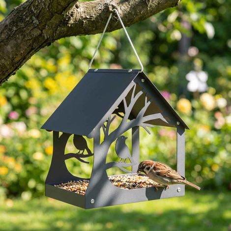 vidaXL Mangeoire à oiseaux suspendue Acier Anthracite (1/5)