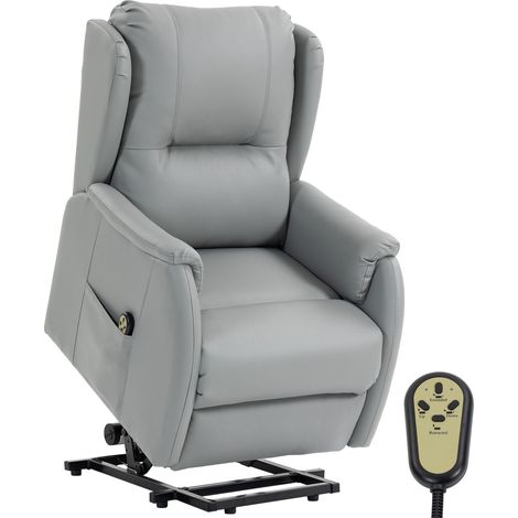 Beyamis Fauteuil releveur Person, double moteur, inclinable, en similicuir, gris clair, pour personnes âgées (1/5)