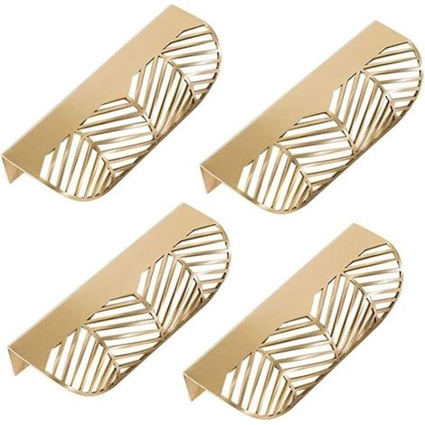 Poignées De Placard Dorées 4 Pièces En Forme De Feuille Poignées De Meuble En Laiton or Poignées De Meubles Porte De Cuisine Cuivre Tiroir Tirer Bout (1/4)