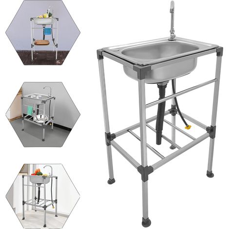 Évier autonome, Acier inoxydable 201, 48 x 35 x 83 cm, Capacité de charge 60 kg, Simple cuve, Nécessite un assemblage (1/5)