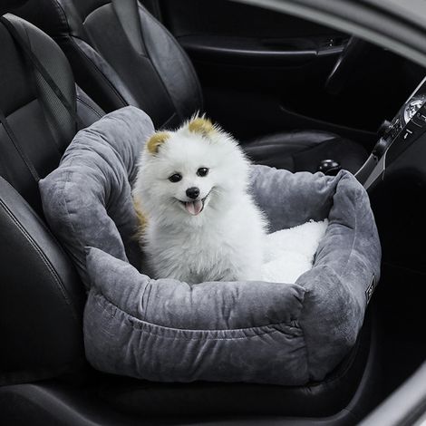 Cozy Dog Car Seat Bed with Storage Pocket and Adjustable Strap Grey (1/5)