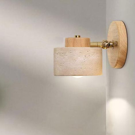 Applique murale rotative LED à lumière chaude jaune travertin - Convient aux salons, salles à manger, bars, etc. - 1 pièce, couleur bois naturel (1/5)