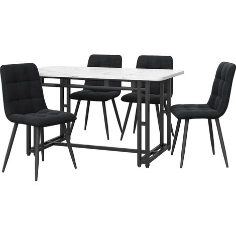 Set da pranzo con tavolo 120x70 cm e 4 sedie in velluto nero MDF e metallo HOMVRA (1/5)