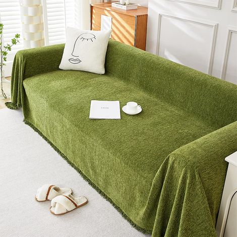 Housse canapé chenille toutes saisons antidérapante respirante, vert foncé, 180x130 cm