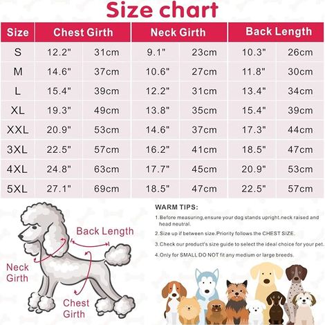 Winter Coat for Dogs Waterproof Clothes for Small Medium Large Dog Cat Size S L XL XXL 3XL 4XL 5XL (Light Red, L) (1/4)