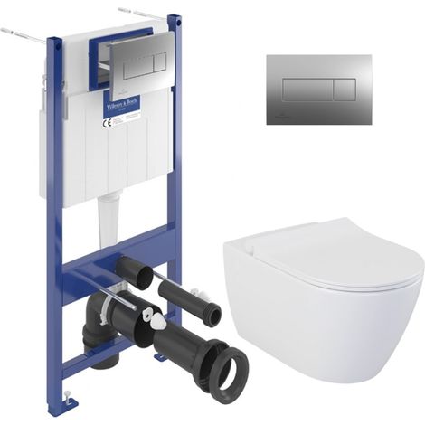 ViConnect Pro S Pack WC bâti Villeroy & Boch + WC suspendu sans bride Livea + abattant SoftClose + plaque (VCNBELLO2SPCH)