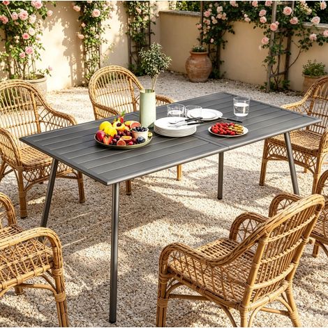 Gartentisch 150 x 80 x 74 cm aus grauem Stahl HAVRYA (1/5)