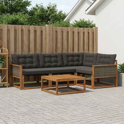 vidaXL Set di divani da esterno con cuscino 5 pcs Naturale e Nero