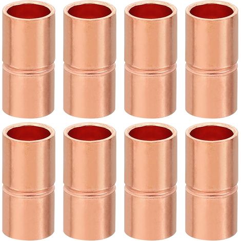 8pcs Manchons à Souder en Cuivre, 6.35mm Raccords de Couplage Tuyau, Raccord Tuyauterie Droit pour Raccordements Plomberie HVAC Climatisation Chauffage Réseaux, Épaisseur 0.8mm - 6,35 mm / 1/4" (1/5)