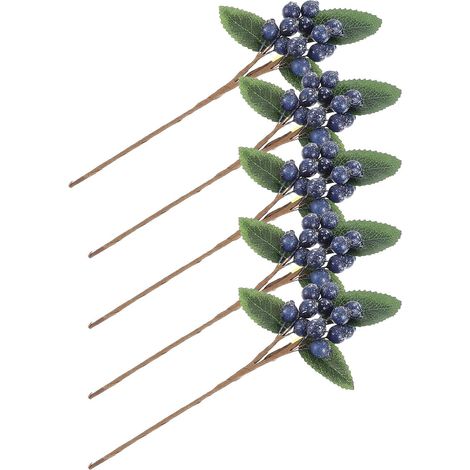 5pcs Baies Artificielles Bleuets Fausse Décoration de Tiges Résistantes à l'eau pour Couronnes de Noël et Décorations d'hiver (1/5)