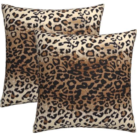 Taies d'oreiller à imprimé léopard marron, 40 x 40 cm, lot de 2, coton doux, imprimé léopard, taies d'oreiller décoratives, adaptées aux canapés et aux chambres à coucher. (1/5)