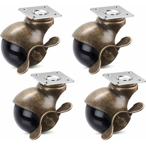 5,1 cm Kugellagerrollen mit Bremse, Antikmessing-Deckplatte, 360°-Rollen für Möbel, Schränke, Rollstühle (160 kg, 4er-Pack) (1/5)