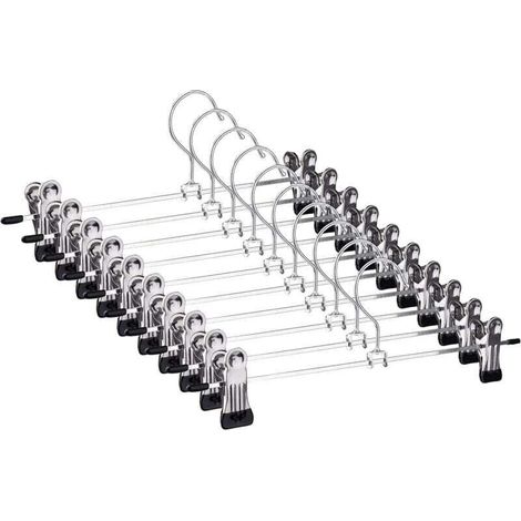 Cintres Porte-Pantalons Antidérapant Cintres pour Pantalons en Métal avec Clips Réglables Cintres de Pantalon pour Jupes, Pantalons, Jeans 28 cm (Lot de 10)