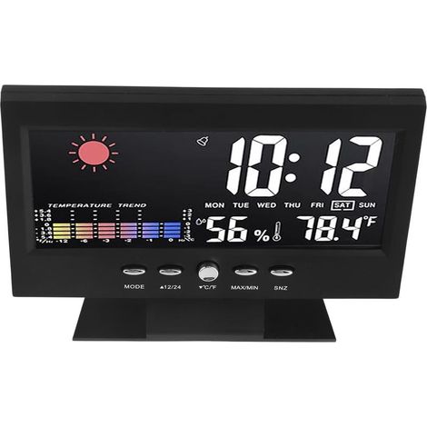 Horloge météo ABS, horloge météo LED, écran couleur LED, réveil multifonction avec affichage de la température et de l'humidité, noir (1/5)