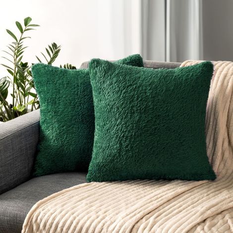 Lot de 2 Housses de Coussin décoratives pour lit, canapé, Housse de Coussin en Fausse Fourrure Douce, Vert émeraude, 50,8 x 50,8 cm (1/5)
