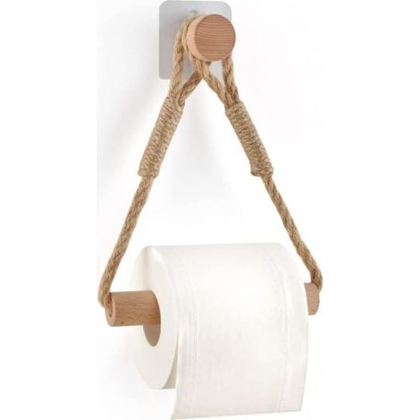 Porta rotolo di carta igienica autoadesivo, porta carta da bagno, porta rotolo di asciugamano, anello portasciugamani in corda di legno, anello portasciugamani rustico (1/4)