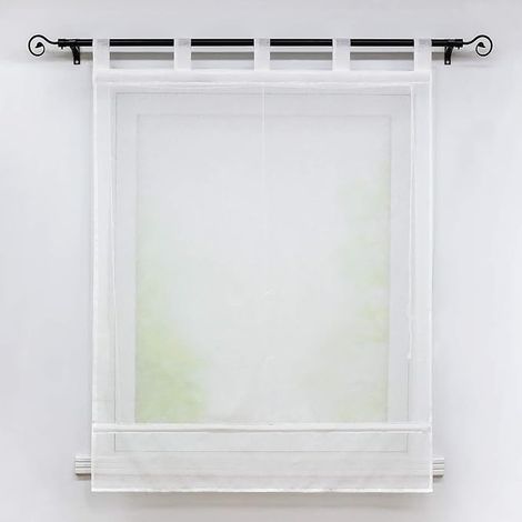 Romain Blanc Uni Aspect de Lin Demi-Transparent avec Passants Rideau Voilage sans Installation Fenêtre Simple 80x140CM (1/4)