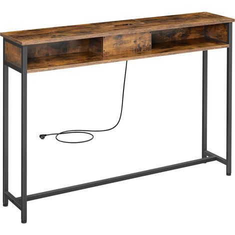 Table Console Fine avec Multiprise, 2 Compartiments, Gain de Place (1/5)