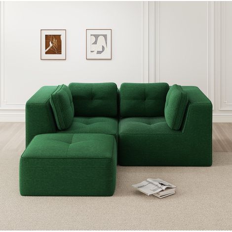 Sofá esquinero modular 208x177x69 cm de tejido acanalado verde, sin montaje – MEUBLIV (1/5)