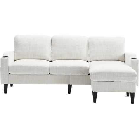 Canapé Modulaire 4 Places Confortable Chenille Beige avec Repose-pieds et Rangement ZIPSOFA Canapé (1/5)