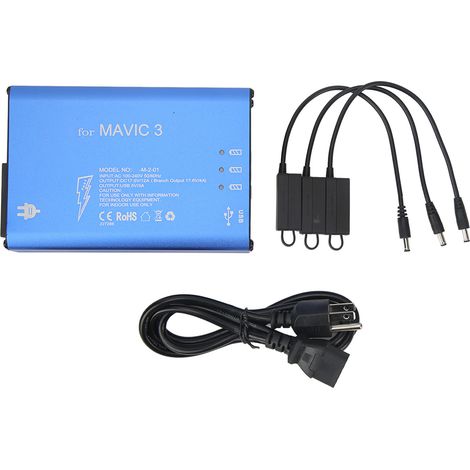 Chargeur de batterie pour drone MAVIC 3, alliage d'aluminium, composants électroniques bleus, outil de recharge UAV avec interrupteur, 100‑240V, prise américaine (1/5)