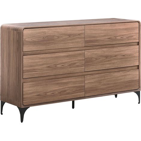 Chest of Drawers Dark Brown MDF Board 6 Drawers Modern Design Metal Legs Bedroom Living Room COWELL (1/5)