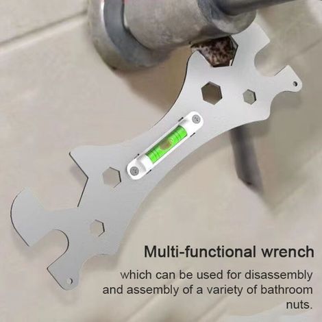 Clé multifonction en acier inoxydable pour plomberie, avec niveau à bulle, pour l'installation et le retrait des tuyaux d'évacuation de douche et de robinet de salle de bain (1/5)