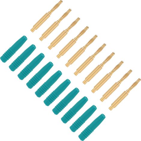 10 Stück vergoldete Bananenstecker, 2 mm Stecker, isolierte Metallstecker mit Gehäuse für Prüfgeräte, Grün (1/5)