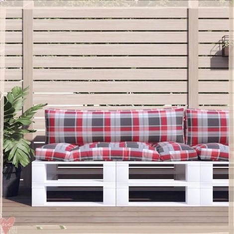 360935 Coussins de palette 2 pcs carreaux rouges tissu (1/5)