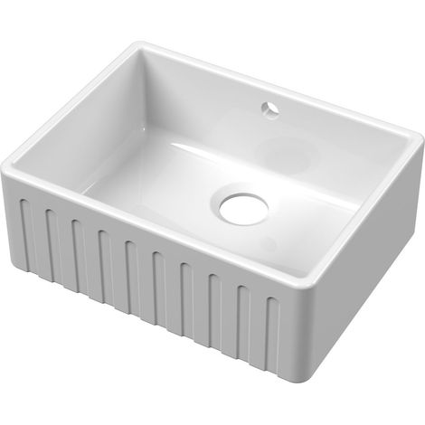 595mm - Fireclay Kitchen Single Bowl Fluted Front Butler Sink - with Overflow (1/5)